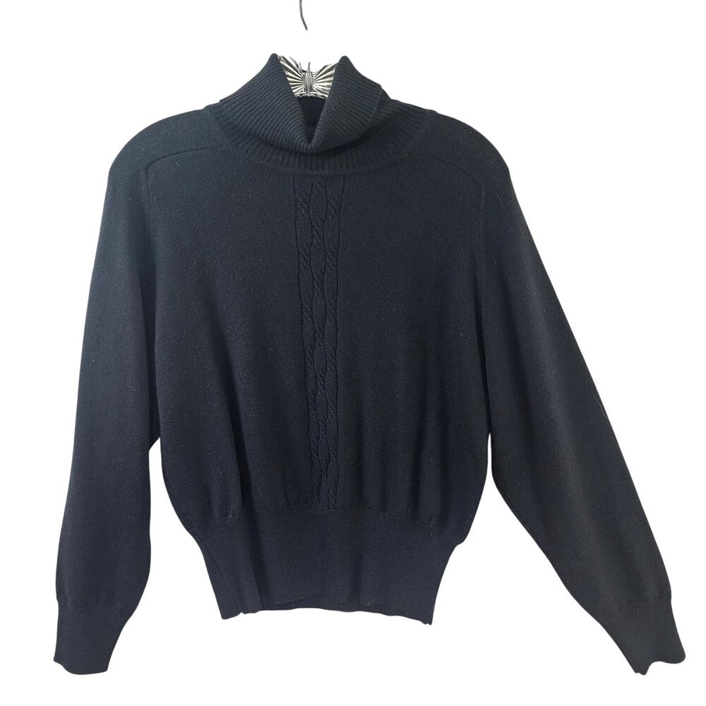 Valerie Stevens Merino Turtleneck Sweater Women Medium Black Wool Ribbed